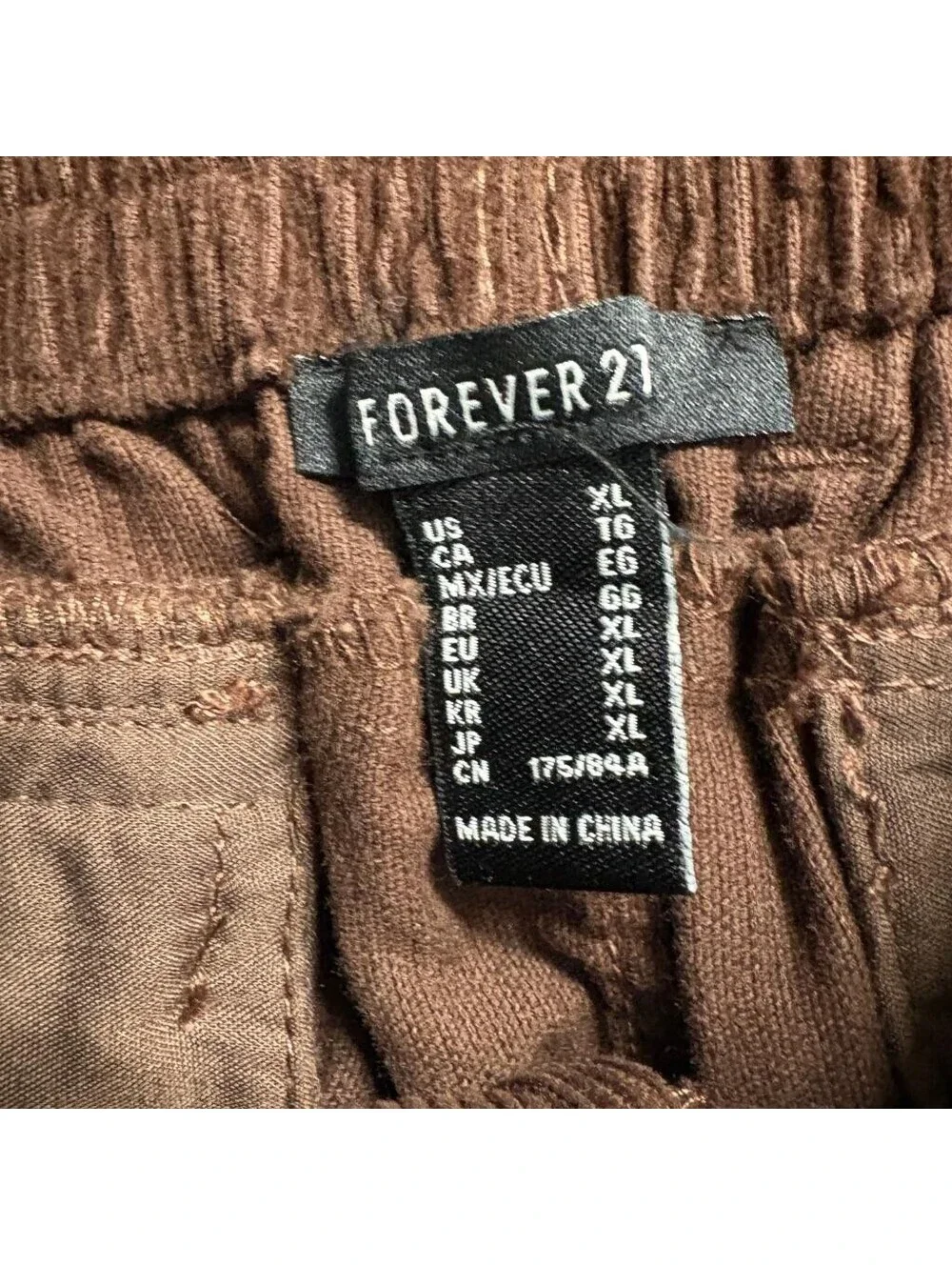 Forever 21 Corduroy Cargo Pants Womens XL Brown Wide Leg Elastic Waist Cotton